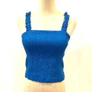 Rachel Zoe Vibrant Blue Smocked Linen Crop Top